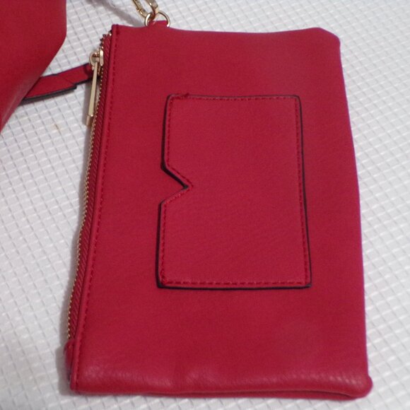 Red With Fringe Shoulder Bag with Gold Accents and Detachable Change Purse Zip - Picture 6 of 9